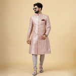 Stunning Rose Gold Banarasi Brocade Achkan | Father Son Combo | Perfect for Grooms Achkan